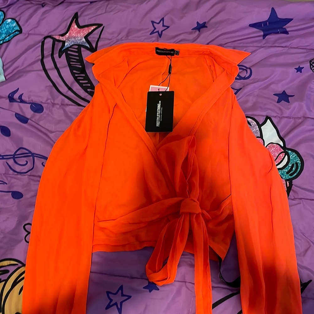 Pretty Little Thing wrap front tie side blouse